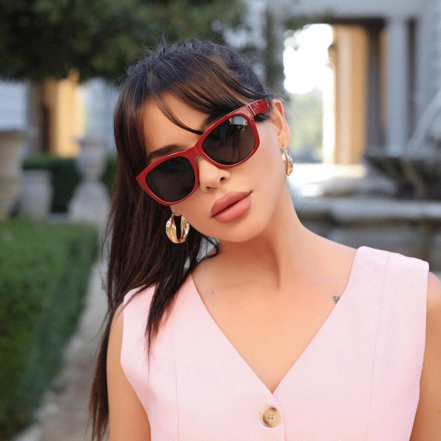 LuxusKollektion Retrosonnenbrille Sonnenbrille Damen Cat Eye Polarisiert UV Schutz Rot Rahmen Grau Linse