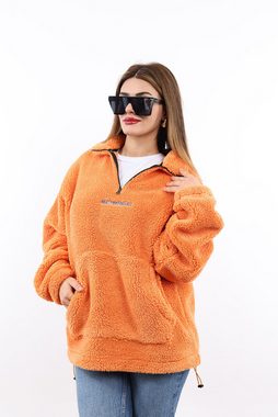 Matschwarz Longsweatshirt Plüsch-Sweatshirt mit Stehkragen und Kängurutasche