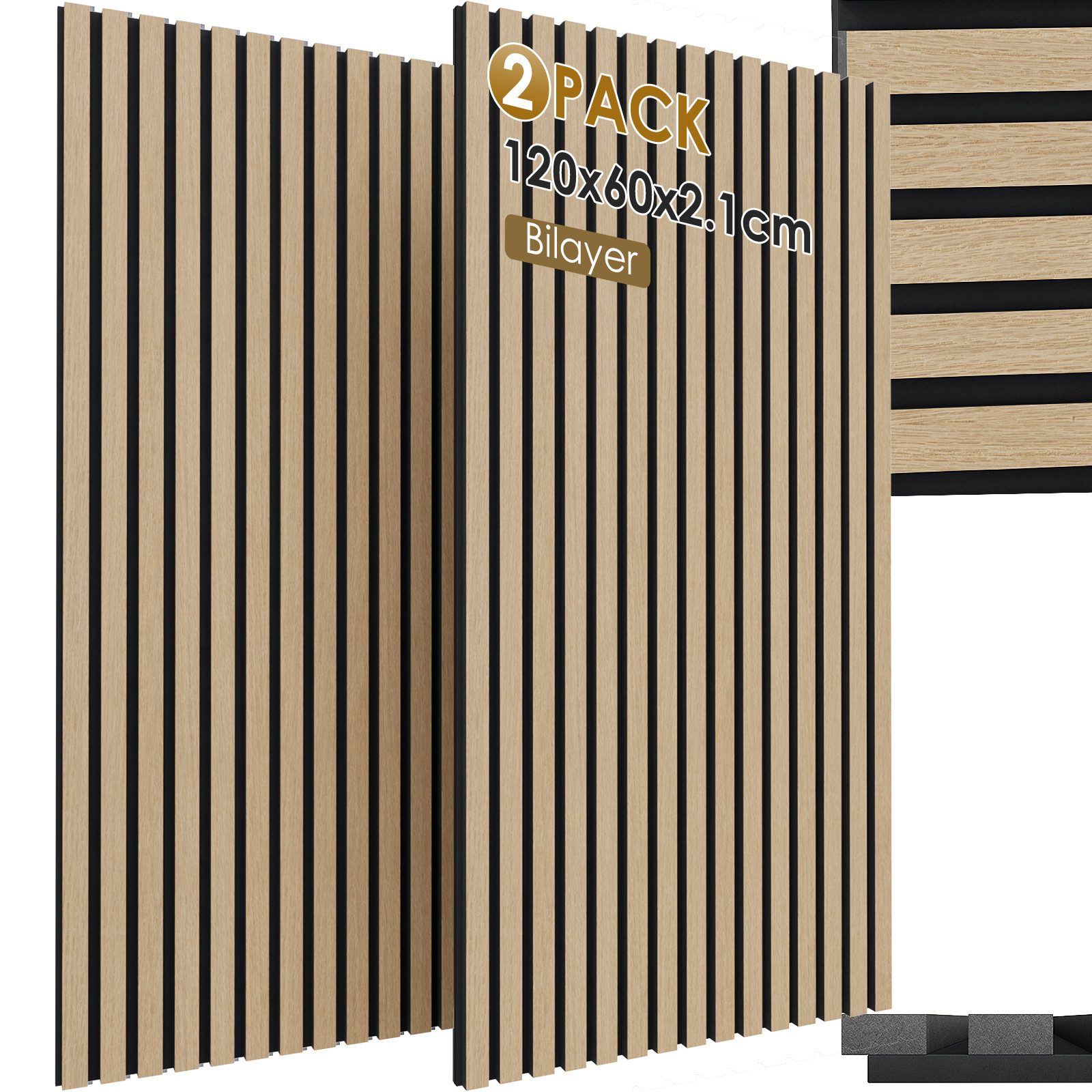TLGREEN Wandpaneel 2er Set Akustikpaneele Holzoptik 3D Wandpaneele, BxL: 60x120 cm, 0,72 qm, (Schallabsorber Wandpaneele,Schalldämmung Wandverkleidung, Akustik Panel für Wohnzimme, Büro, Heimkino, Tonstudio, Eiche) 2 Stück