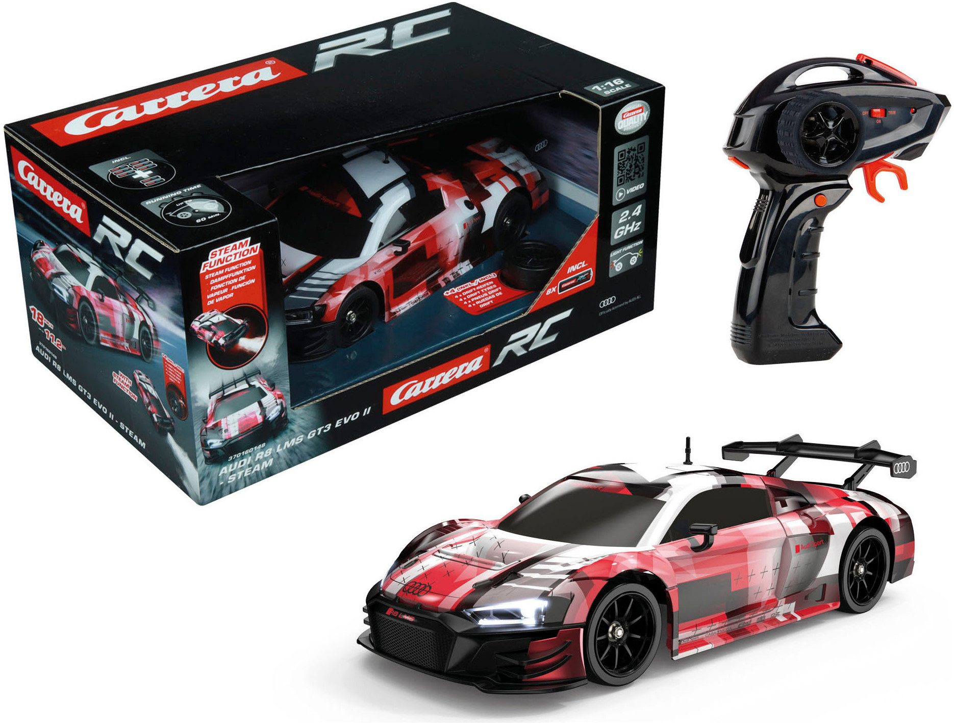 Carrera RC Auto Carrera RC Audi R8 LMS GT3 evo II Steam 2 4 GHz mit Licht und Soundfunktion RC Fahrzeug Carrera RC Audi R8 LMS GT3 evo II Steam 2 4 GHz