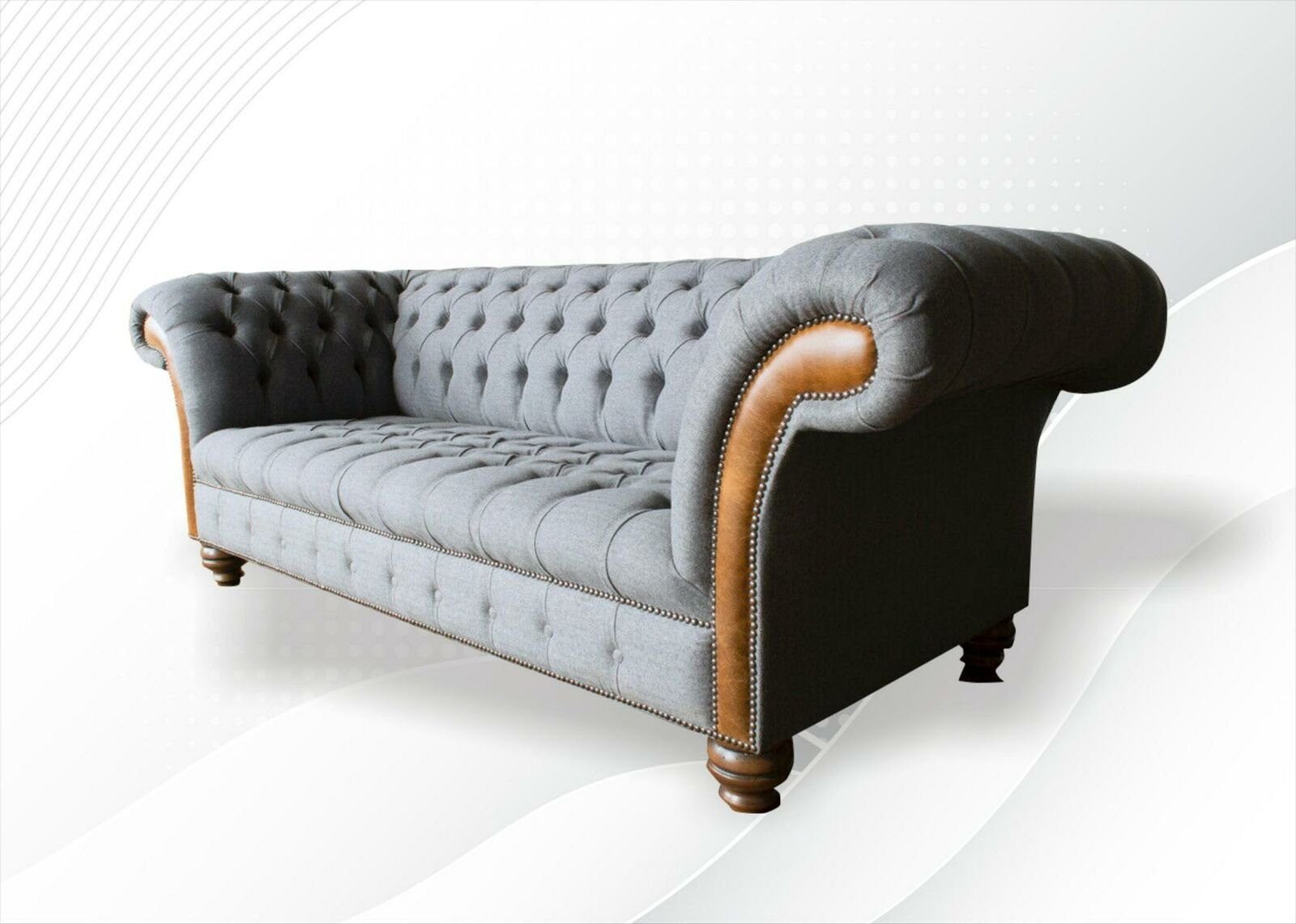 JVmoebel Chesterfield-Sofa, Chesterfield 3 Sitzer Wohnzimmer Modern Design Couchen Sofa Graue Möbel Stoff