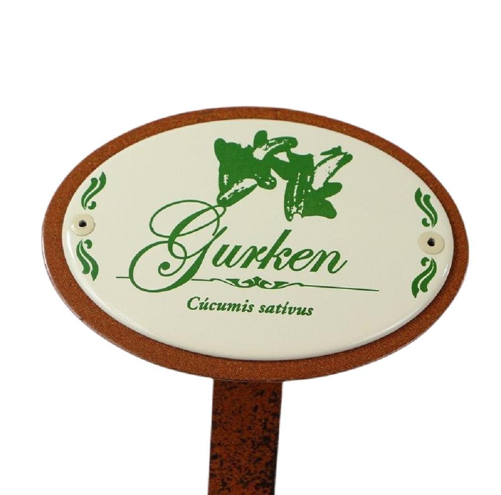 Linoows Gartenstecker Beetstecker Gurke, Pflanzenschild, Gartenstecker (Packung) Gartenstecker Emaille "Gurke" mit Erdspieß 30 cm