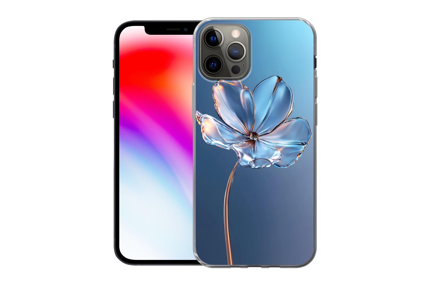 MuchoWow Handyhülle für Apple iPhone 13 Pro Blau - Blume - Gläser - Verziert, Smartphone-Bumper, Print, Handy Schutzhülle Dünn