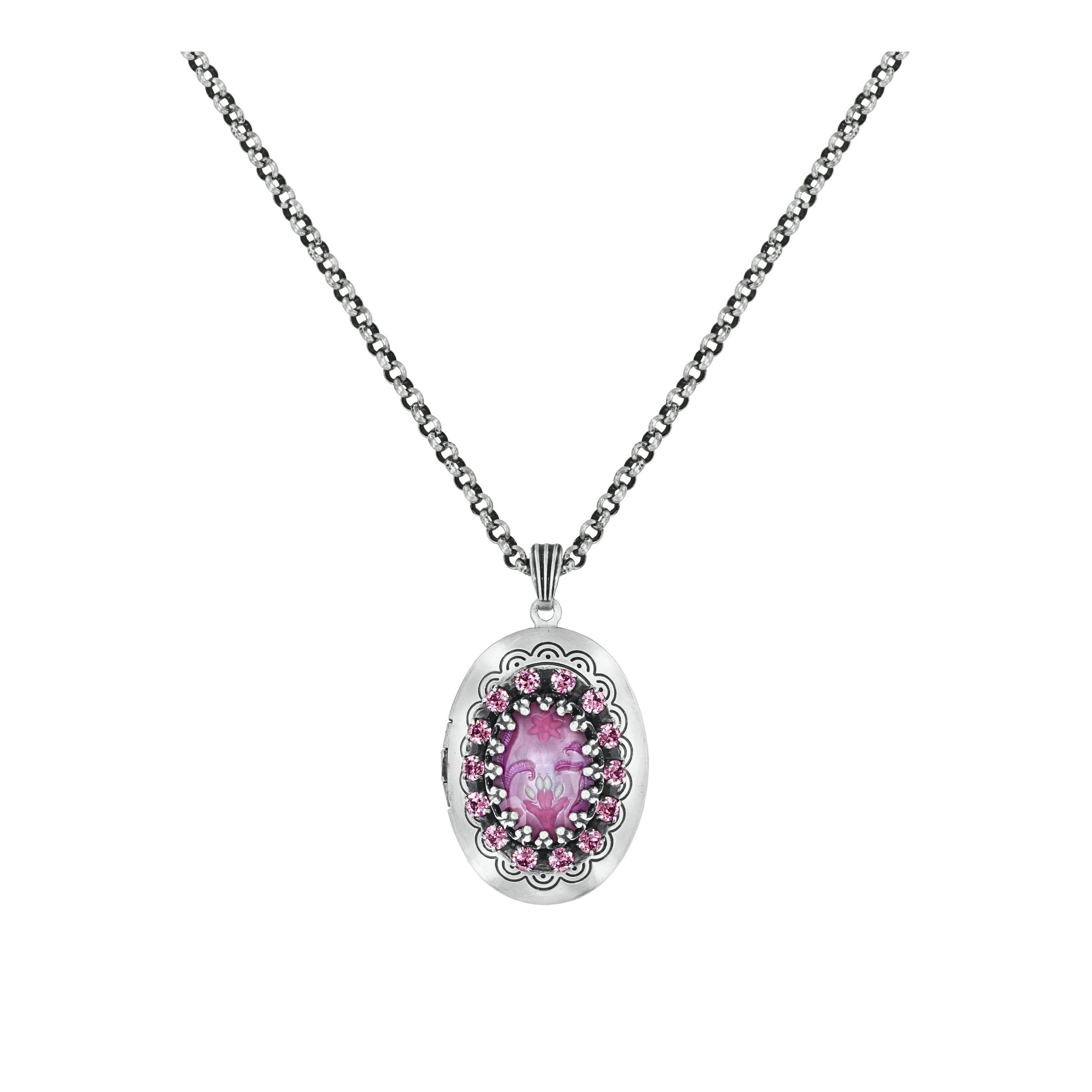 KONPLOTT Kette mit Anhänger KONPLOTT Kette Chinoiserie Lang Medaillon-Anhänger mit Kristallen Pink