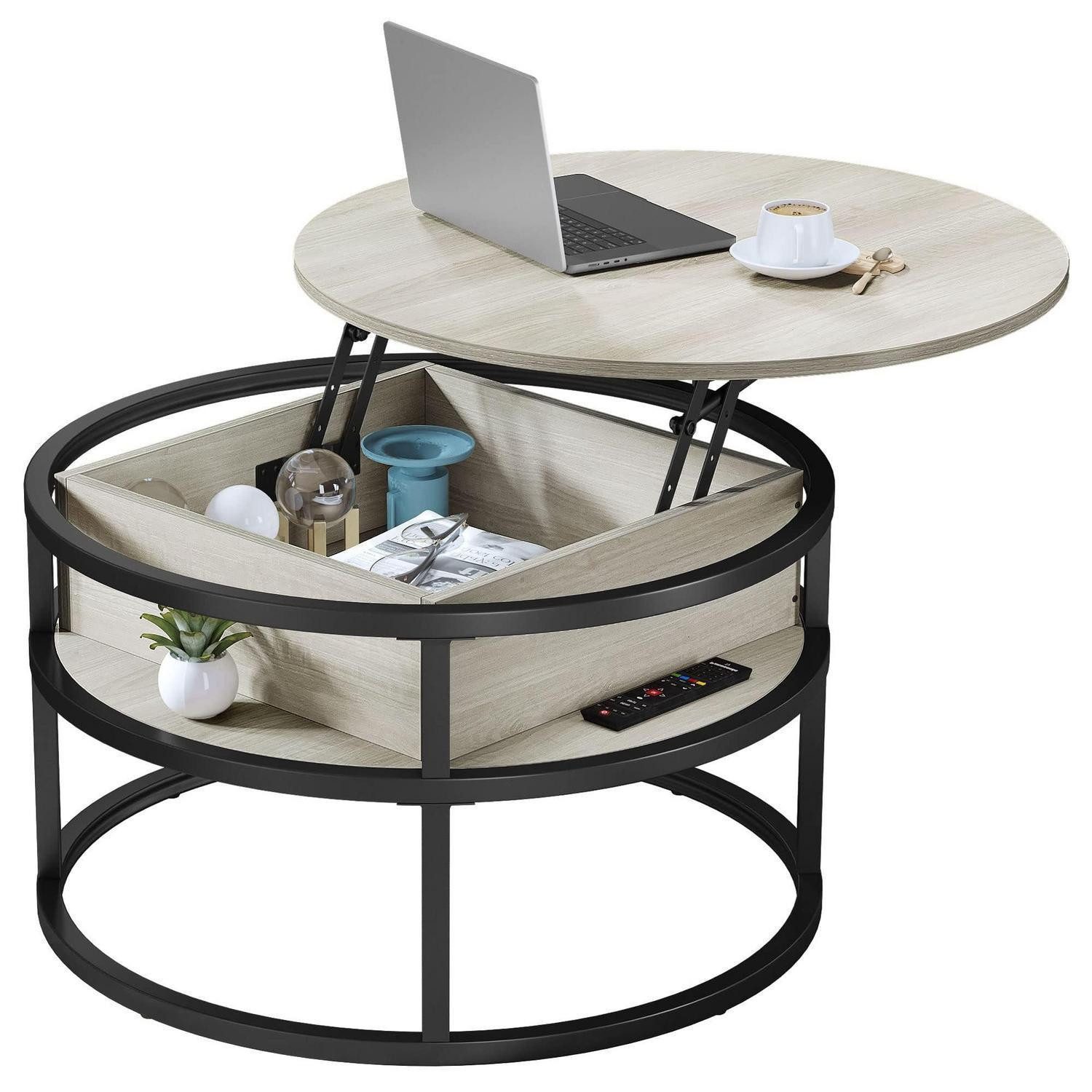 LuxusKollektion Couchtisch Couchtisch Rund mit Hebeplatte (1-St)
