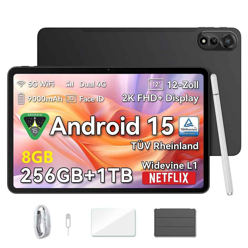 blackview 2026 12“ Mega2 128/256GB 4G LTE Android 15 2,4K Display Tablet (12", 256 GB, Android 15, 4G (LTE), 5G WiFi, 2K, Android 15, 9000mAh, 4G LTE, 128/256GB)