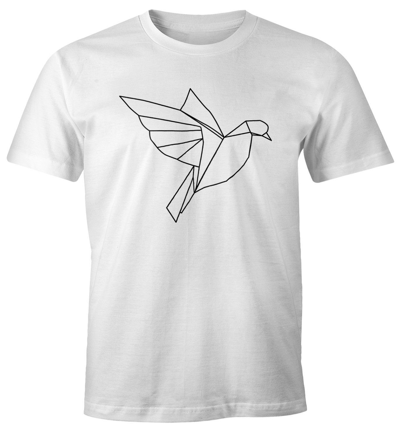 Moonworks® Herren Print-Shirt weiß Vogel Print Bird Origami mit T-Shirt Polygon MoonWorks