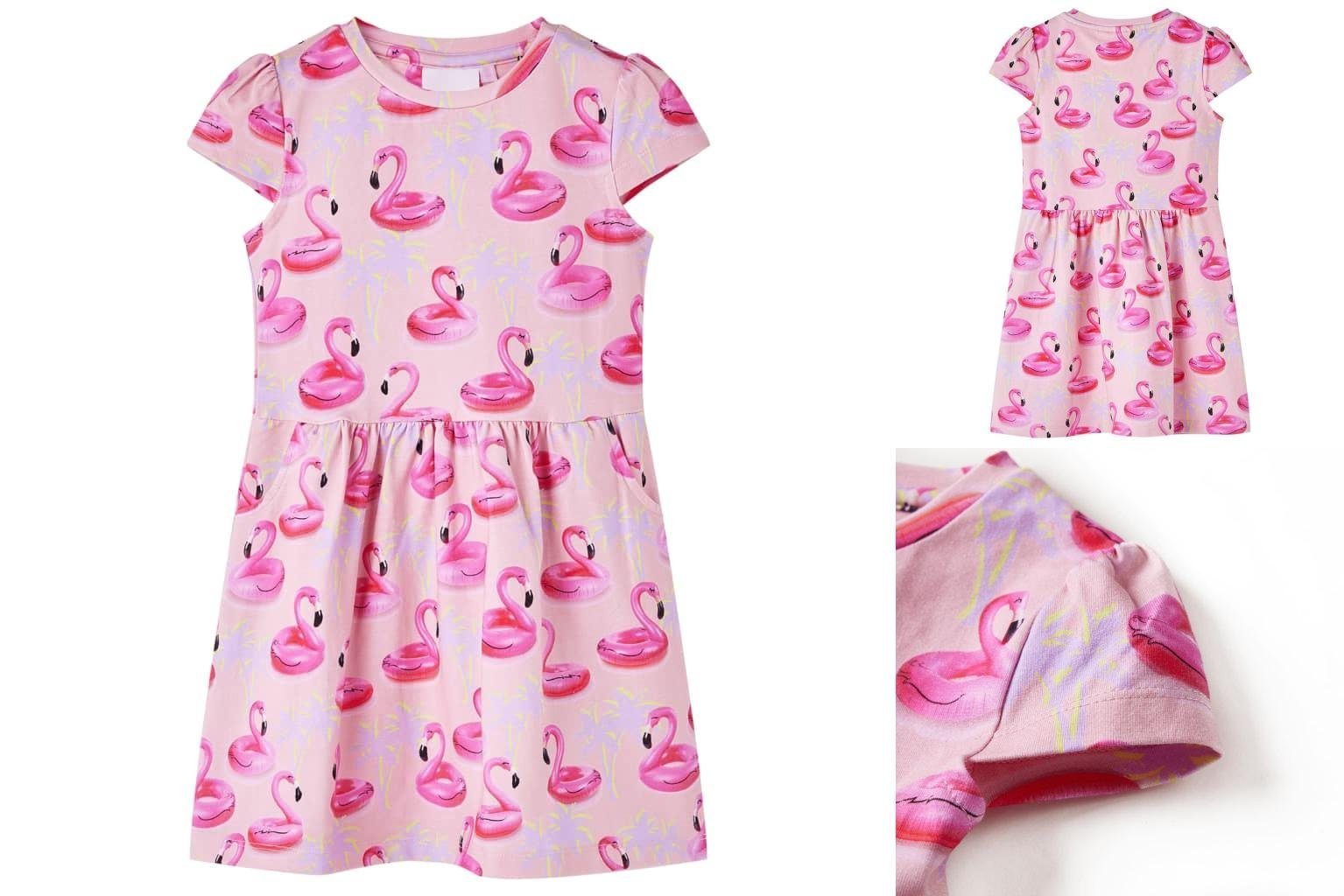 vidaXL A-Linien-Kleid Kinderkleid mit Flamingo-Schwimmringen Hellrosa 140