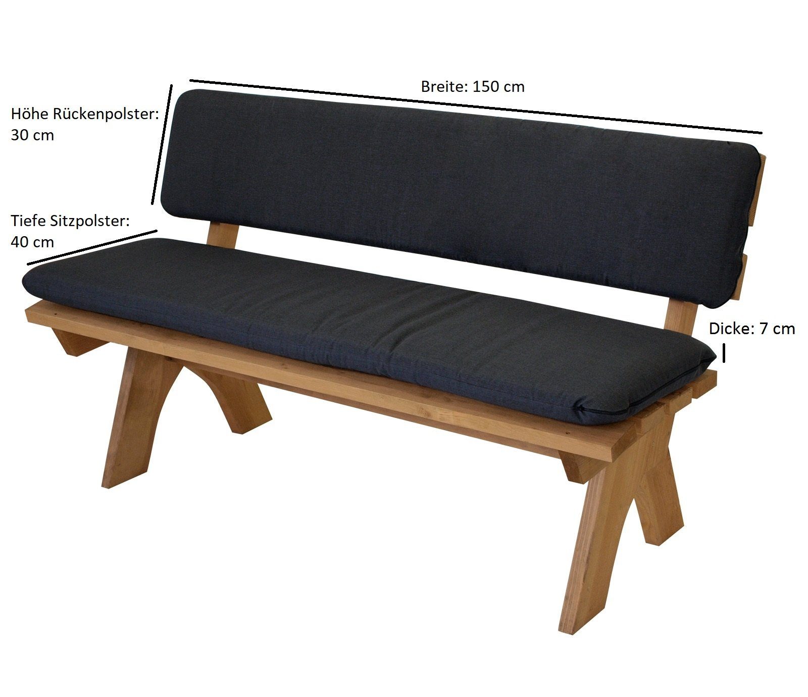 DEGAMO Bankauflage ARIZONA, (1 St), 3-sitzer 150cm, anthrazitgrau, 2-teilig mit separater Rückenlehne – Bild 3 von 5