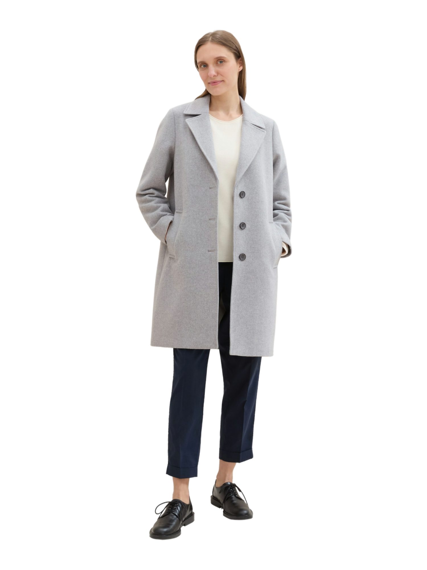 TOM TAILOR Wollmantel O grau,Casual,Polyester,Unifarben,Reverskragen,Lang,Regular Fit