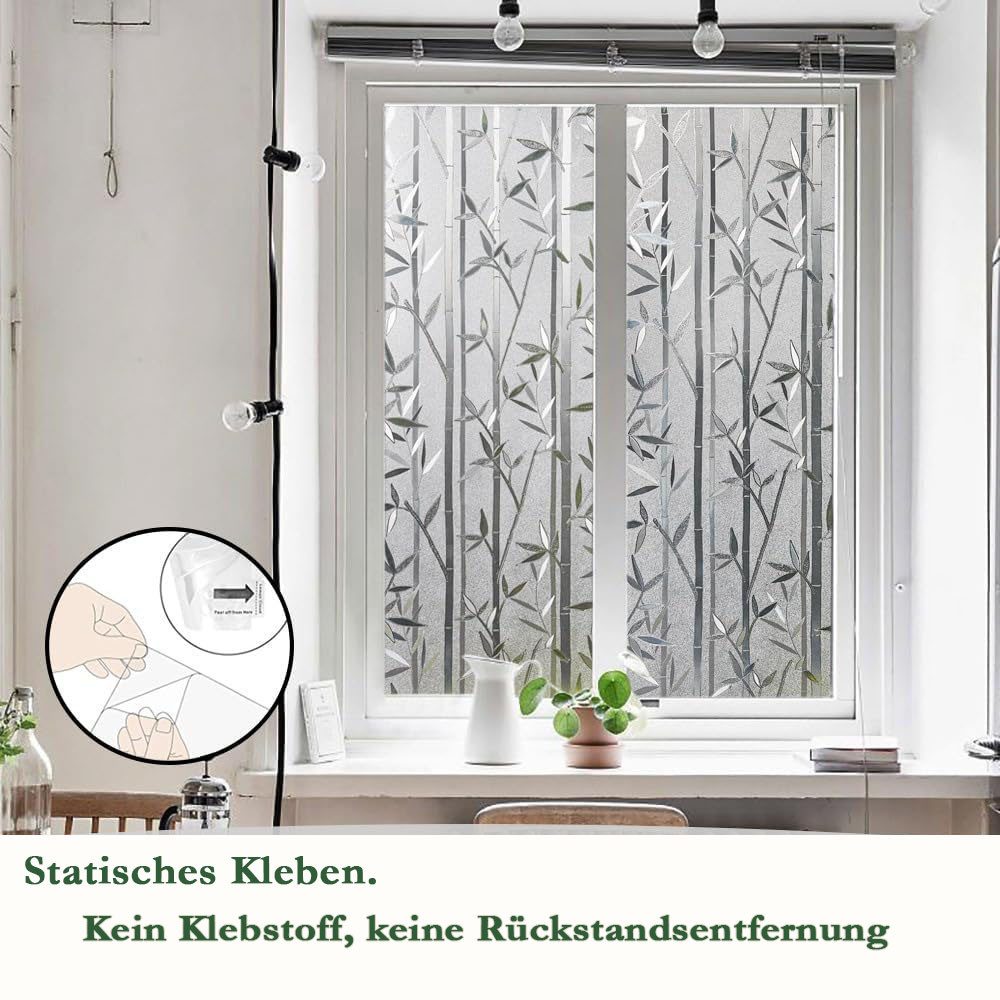 zggzerg Sichtschutzfolie 3D Fensterfolie Sichtschutzfolie Bambus Muster 45x200cm