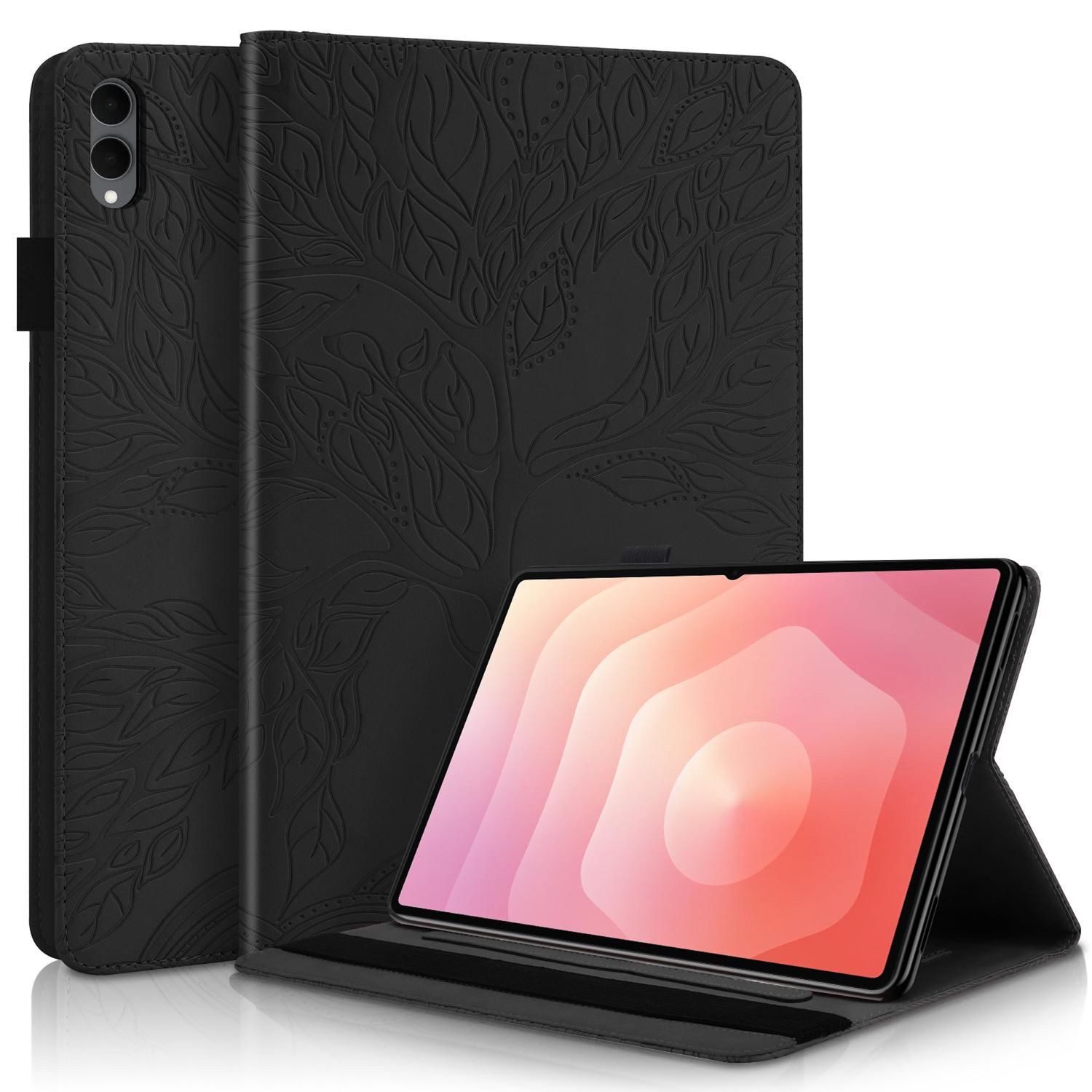Wigento Tablet-Hülle Für Samsung Galaxy Tab S11 Ultra Baum Design Kunstleder Tasche Schwarz, Baum Design Hülle mit Standfunktion und Kratzschutz