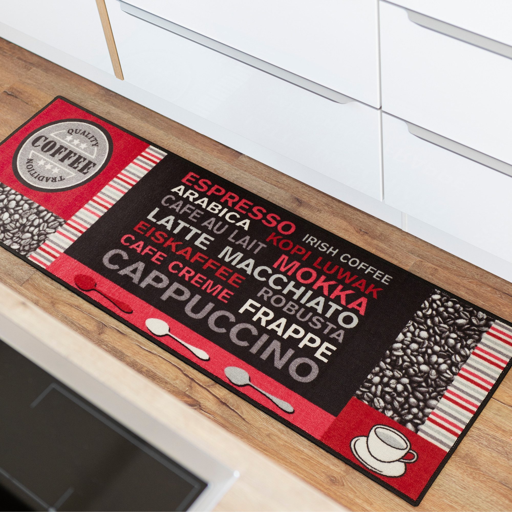 Andiamo Küchenläufer Cafe Creme, rechteckig, Höhe: 4 mm, Motiv Kaffee, mit Schriftzug, Größe 50x150 cm, Küche