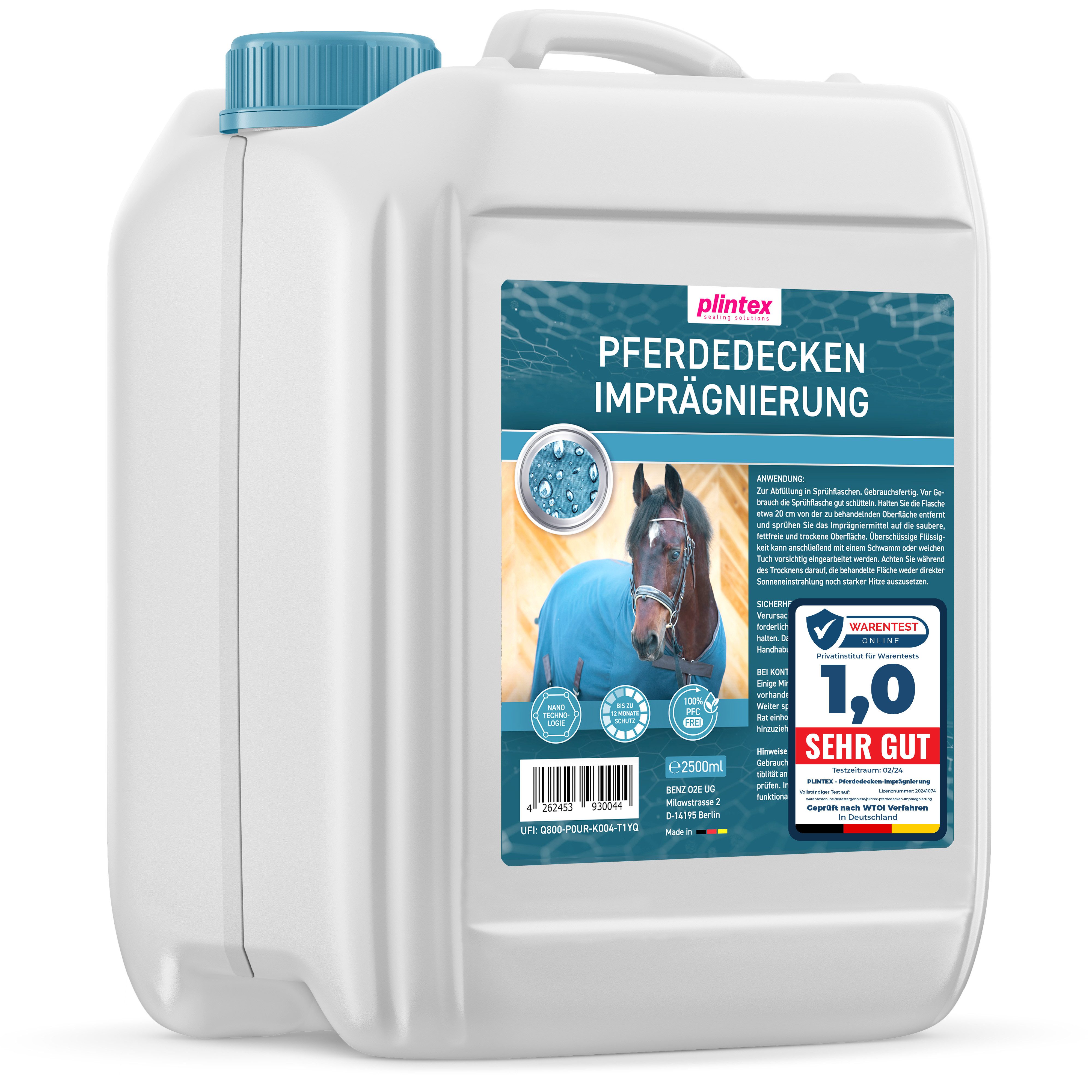 Plintex Pferde-Decken Imprägnierung für Outdoordecke, Regendecke & Zubehör Imprägnierspray (Nachfüllpackung, - schonenden und geruchsfrei), 2,5l