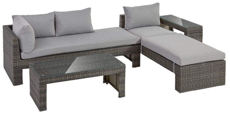 KONIFERA Gartenlounge-Set Parga, (Set, 4-tlg., 2x Sofa, 2x Tisch, Stahl,  Polyrattan), verstellbares Kopfteil, inkl. Auflagen