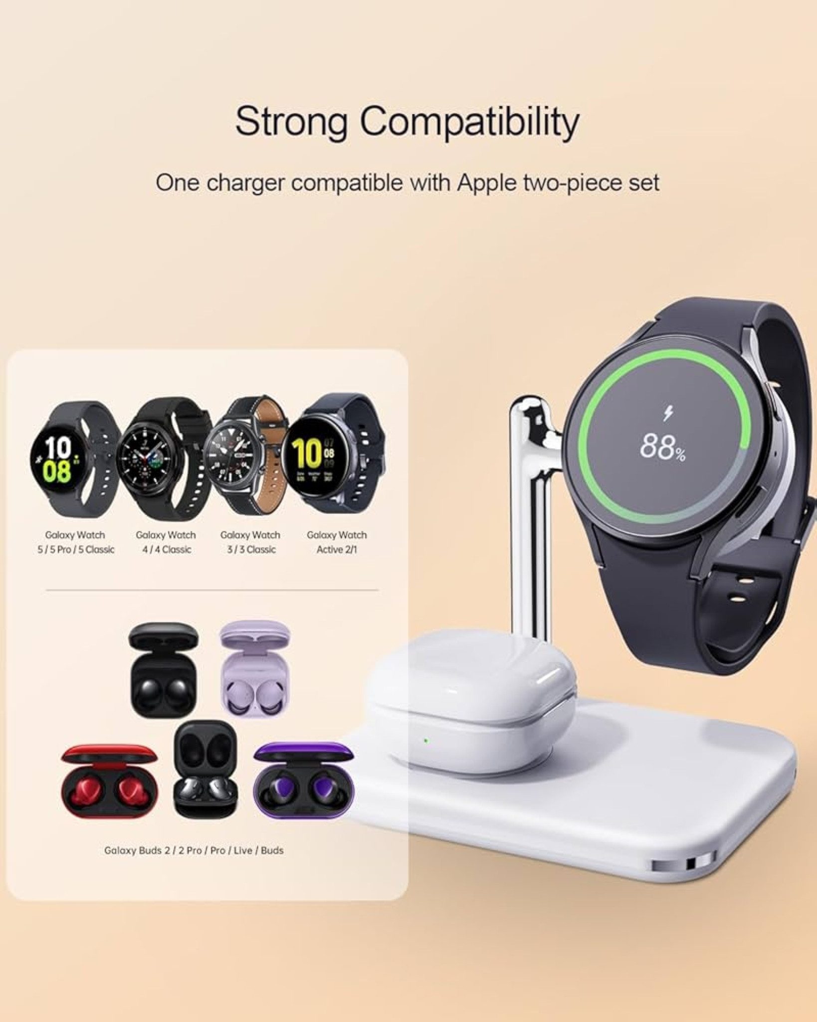MAKAQI Ladestation Faltbar 2-in-1 Wireless Charger Samsung Watch Galaxy Buds Wireless Charger (1000,00 mA, Ladestation für Samsung Watch und Galaxy Buds, 2-in-1 – Bild 5 von 5