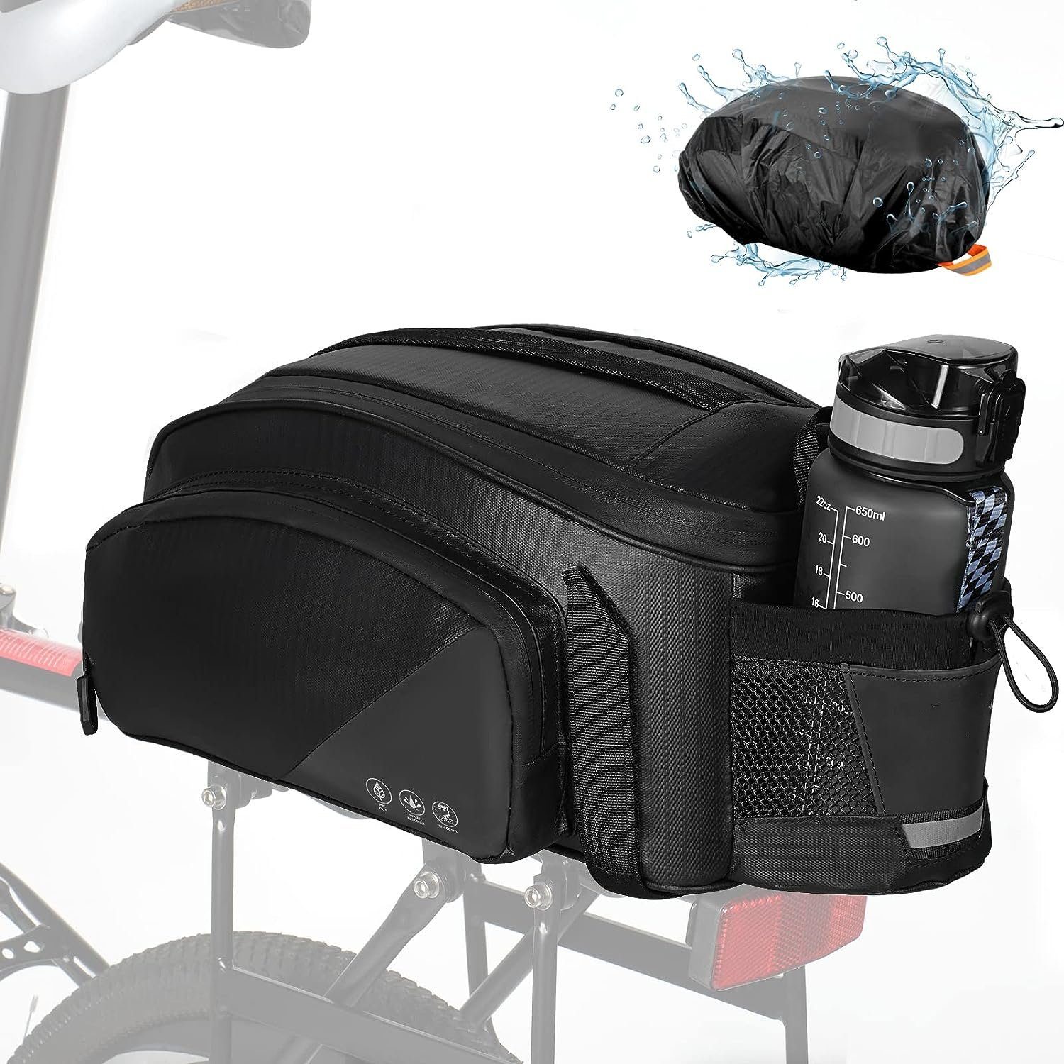 Fahrradtasche (Multifunktionale 12L Regenschutz, Einfache Gepäckträgertaschen 3-In-1 1-tlg., Installation Fahrradtaschen & mit AKKEE Hinten), Reflektierend Fahrradtasche für Gepäckträgertasche Multifunktionale Gepäckträger Wasserdicht Fahrrad