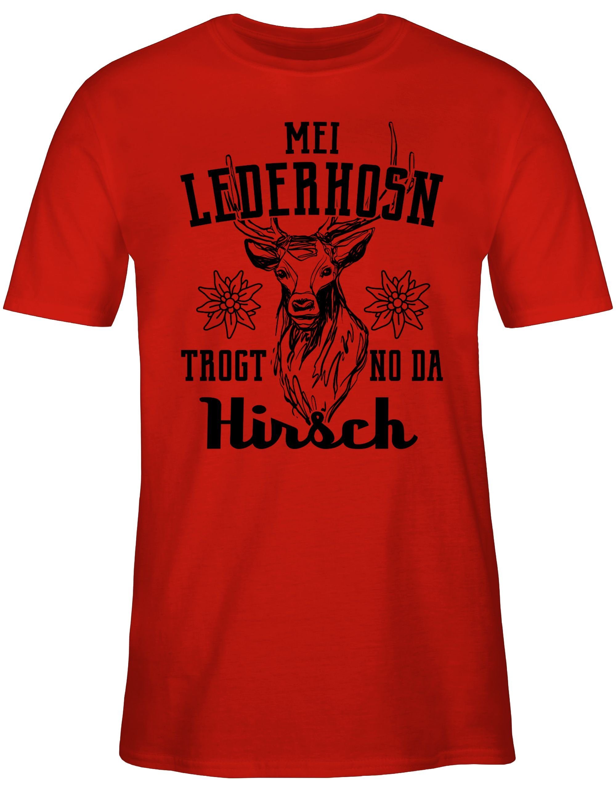 Shirtracer T-Shirt Mei Lederhosn trogt Oktoberfest no Mode 3 Herren für Hirsch - Rot da schwarz