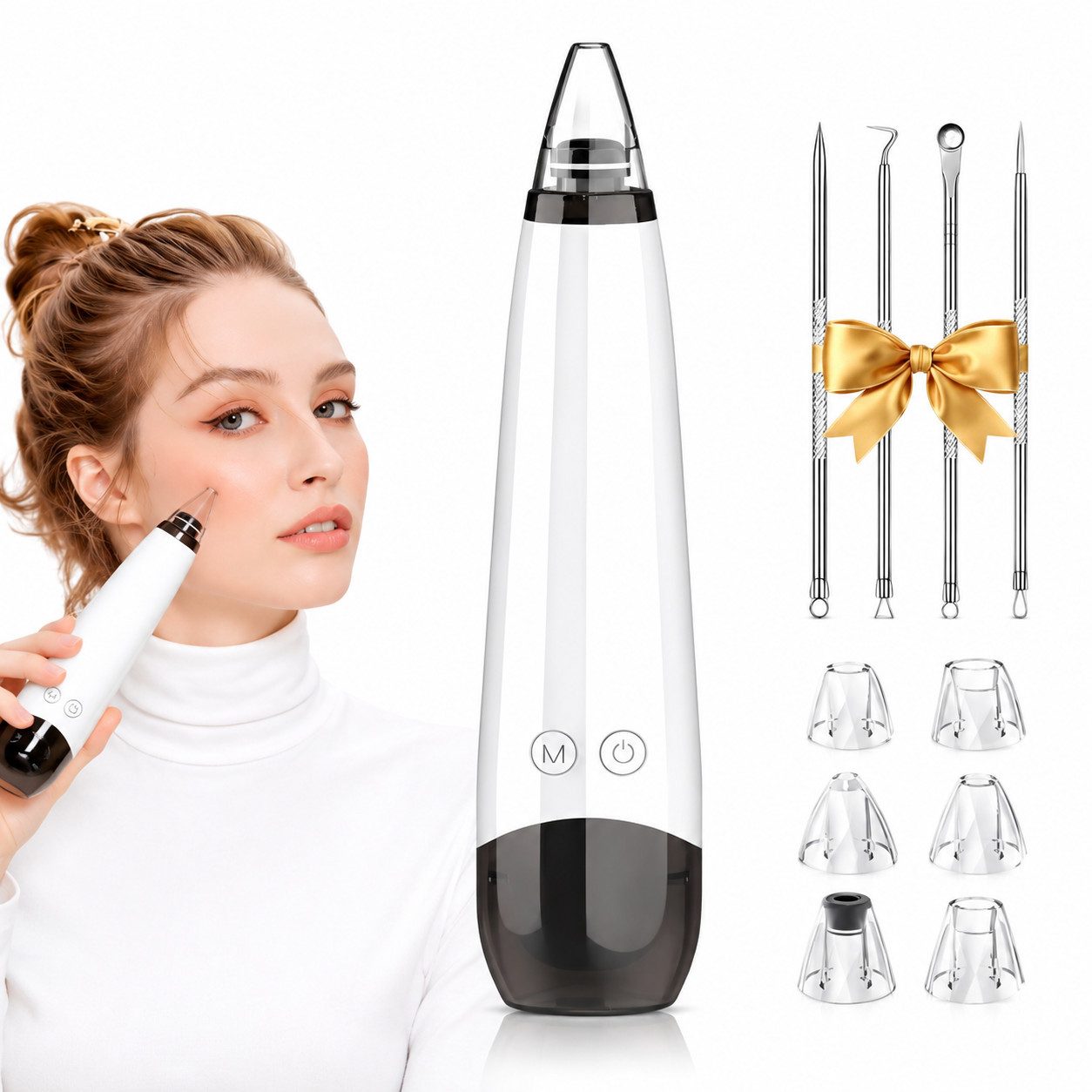 Toomoke Porenreiniger Porenreiniger,Mitesserentferner,Porensauger,6 Saugköpfen, Gesichtsporenreiniger, Tiefenreinigung,USB-aufladbar, weiß,Komedonen-Extraktor, Vakuum Beauty Hautpflegegerät mit 3 Modi,für Verschiedene Hauttypen