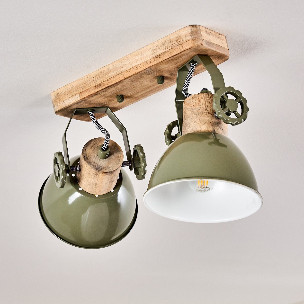 verstellbaren Retro/Vintage Grün/Weiß/Braun, Leuchtmittel, mit in Strahlern, ohne im Deckenlampe Design »Cotes« Spot hofstein aus Deckenleuchte 2xE27, Metall/Holz