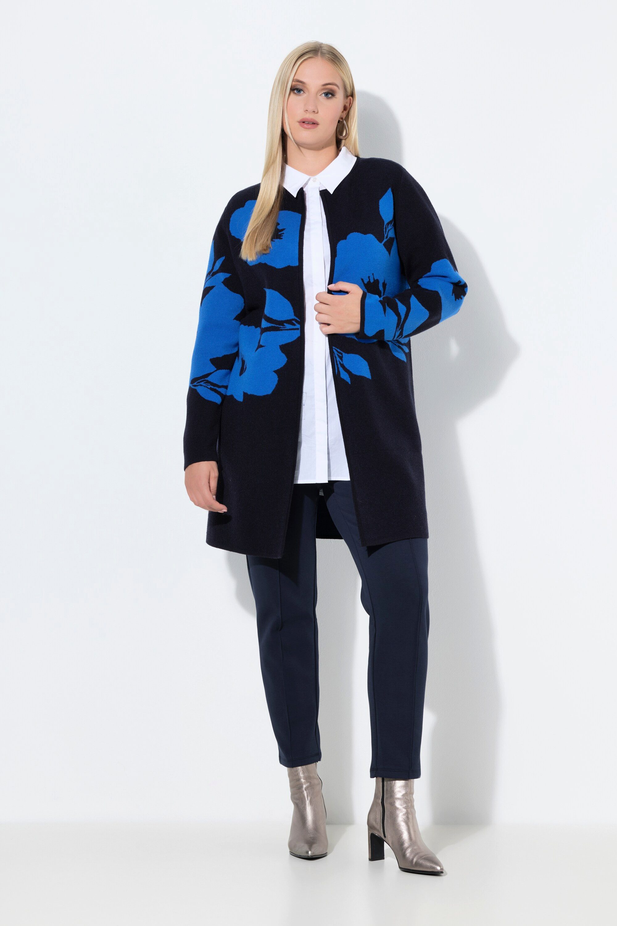 Ulla Popken Strickjacke Strickjacke Blüten Doucleface Rundhals Langarm