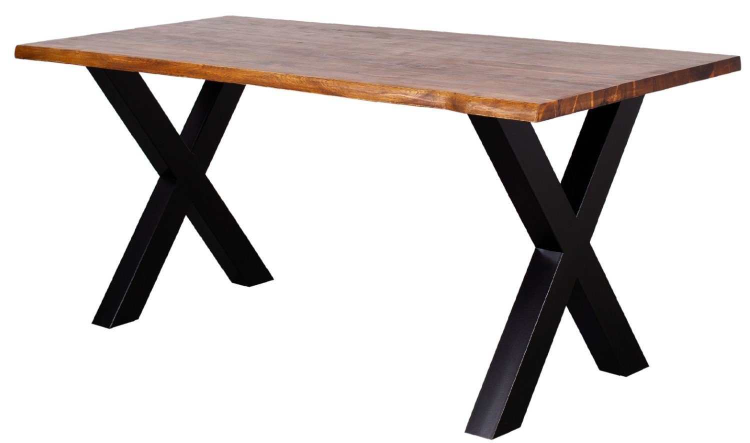 Monza 90 cm Massivholz bene Büro living 160 - Tischplatte - - Gestell 3,5 cm Baumkantentisch - Esszimmer - Akazienholz, - - 200 X-Form x