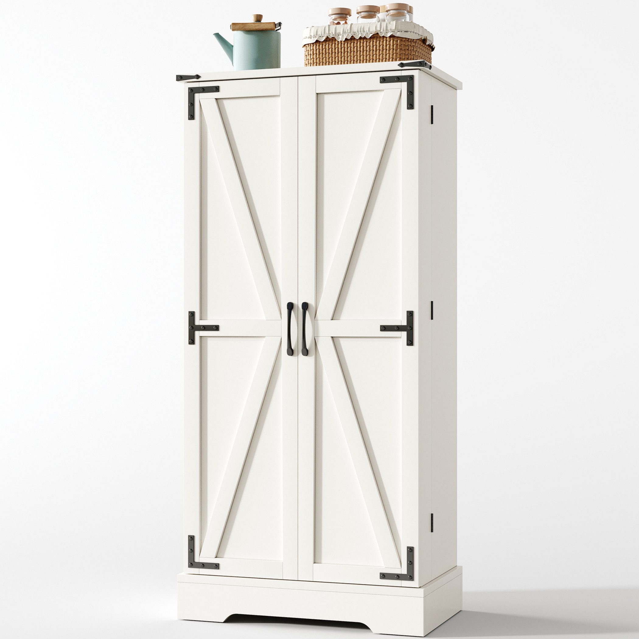 SeedWave Buffet LED Küchenschrank Landhausstil Mehrzweck Sideboard mit Staufächern Sensor-Leuchten, Anti-Kipp-Funktion, Verstellbare Einlegenböden