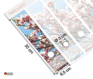 Wallario Etiketten Schöne rosa Magnolien-Blüten vor blauem Himmel, Ordnerrücken-Sticker in verschiedenen Ausführungen