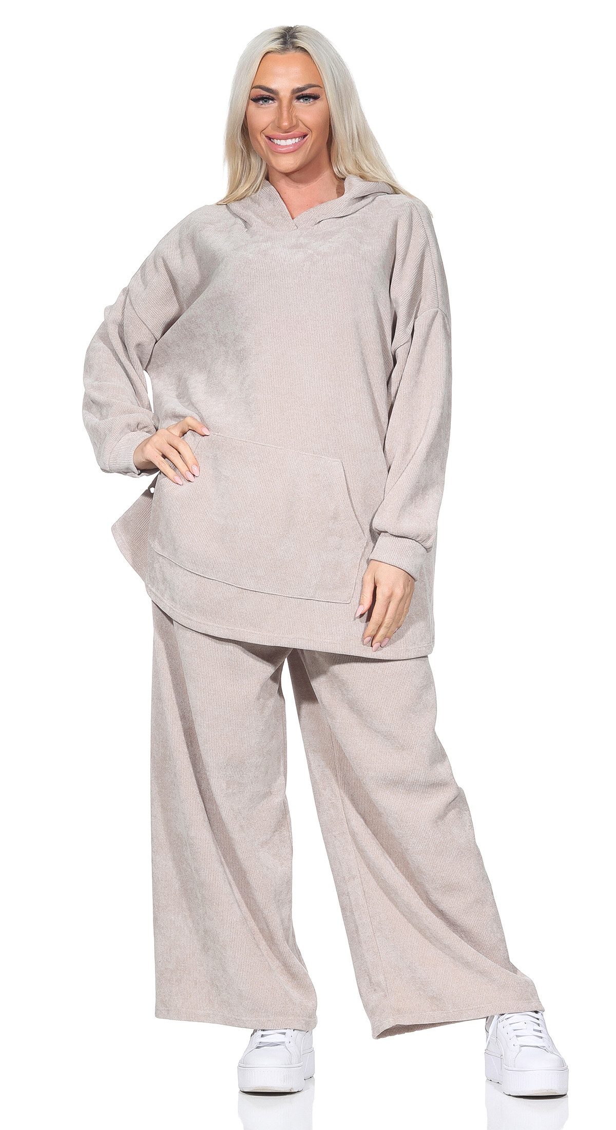 OriginalYou Hausanzug Damen Anzug Set Soft Cord Oversize Pullover mit Cordhosen wohlig weiches Cord-Gewebe, Größe 42 bis 48