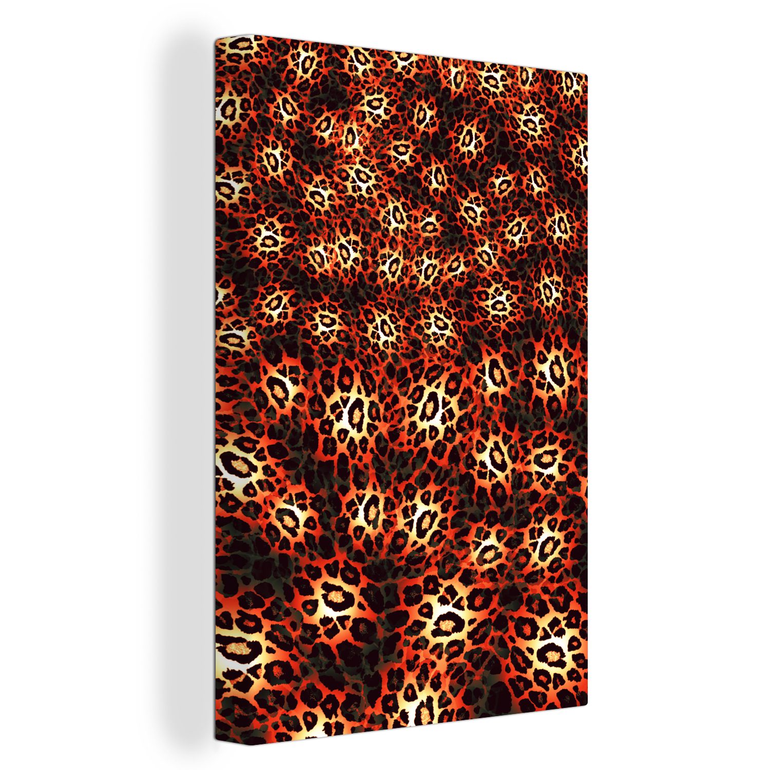 Zackenaufhänger, - cm 20x30 Leinwandbild OneMillionCanvasses® inkl. (1 Leopard fertig Rot, St), bespannt Gemälde, Muster Leinwandbild -
