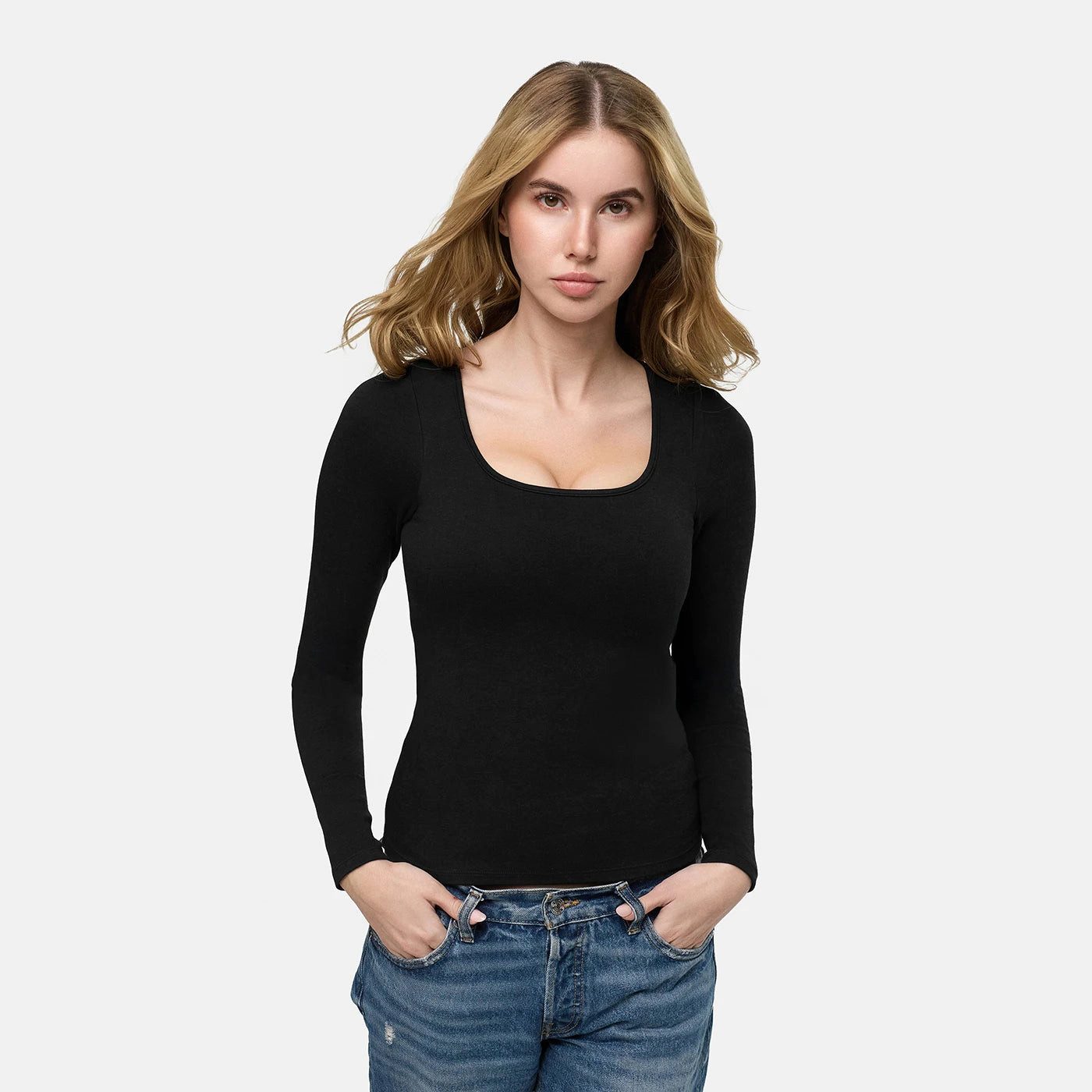 cfab BH-Hemd Cotton Longsleeve with Built-In Push-Up Bra-Schwarz-M (1-tlg)