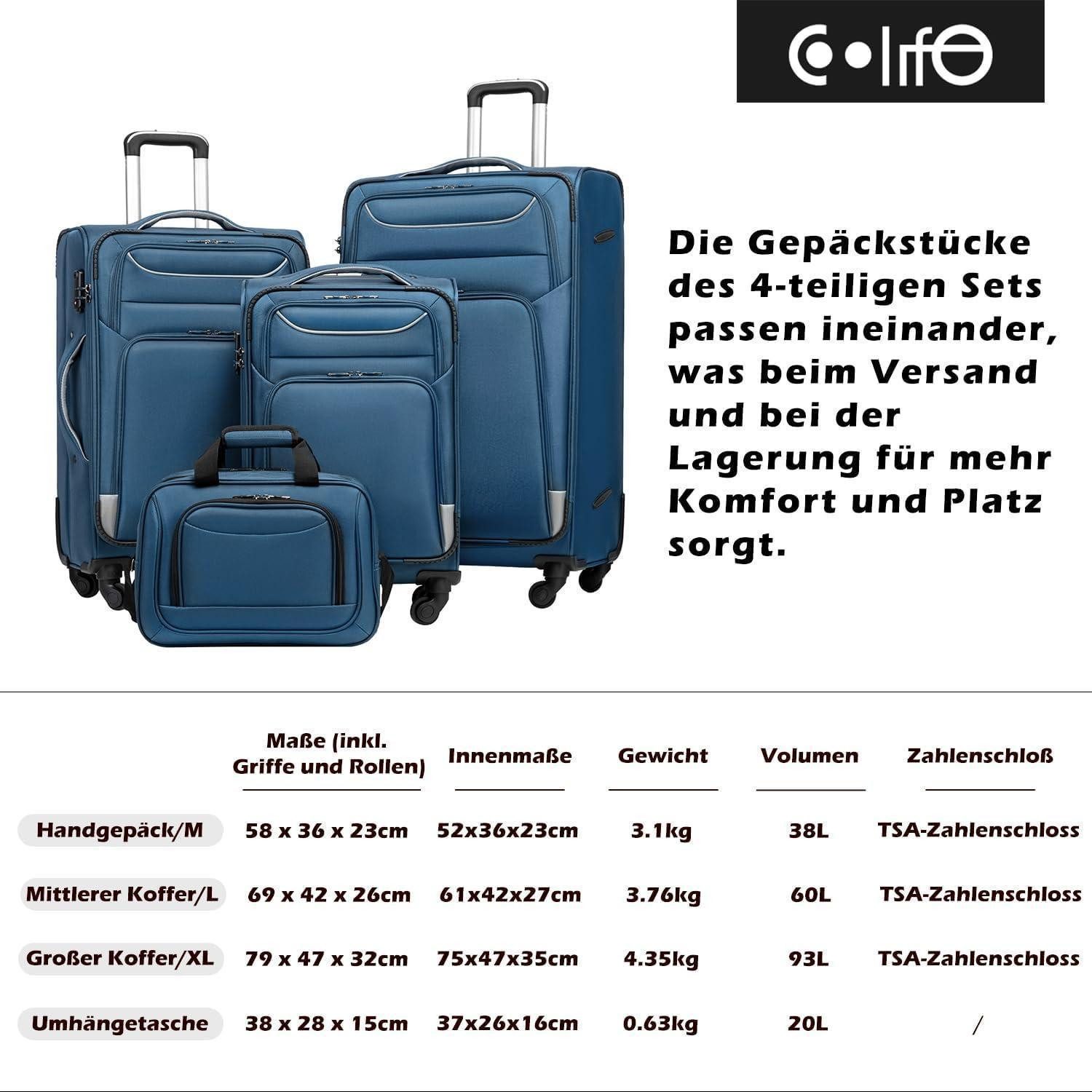 LuxusKollektion Trolleyset Koffer-Set 4tlg Reisekoffer 4 Rollen TSA-Schloss Handgepäck