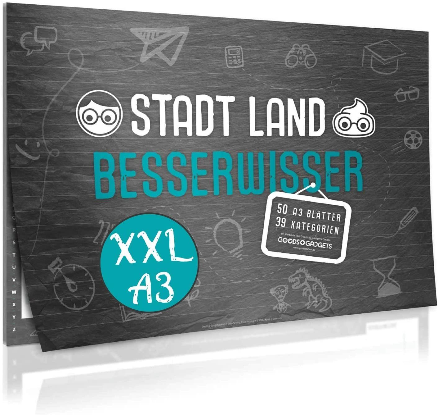 Goods+Gadgets Spiel Stadt Land Besserwisser – Quiz & Partyspiel für Erwachsene & Freunde, Stadt, Land, Besserwisser Block, Spiele-Klassiker Neuauflage