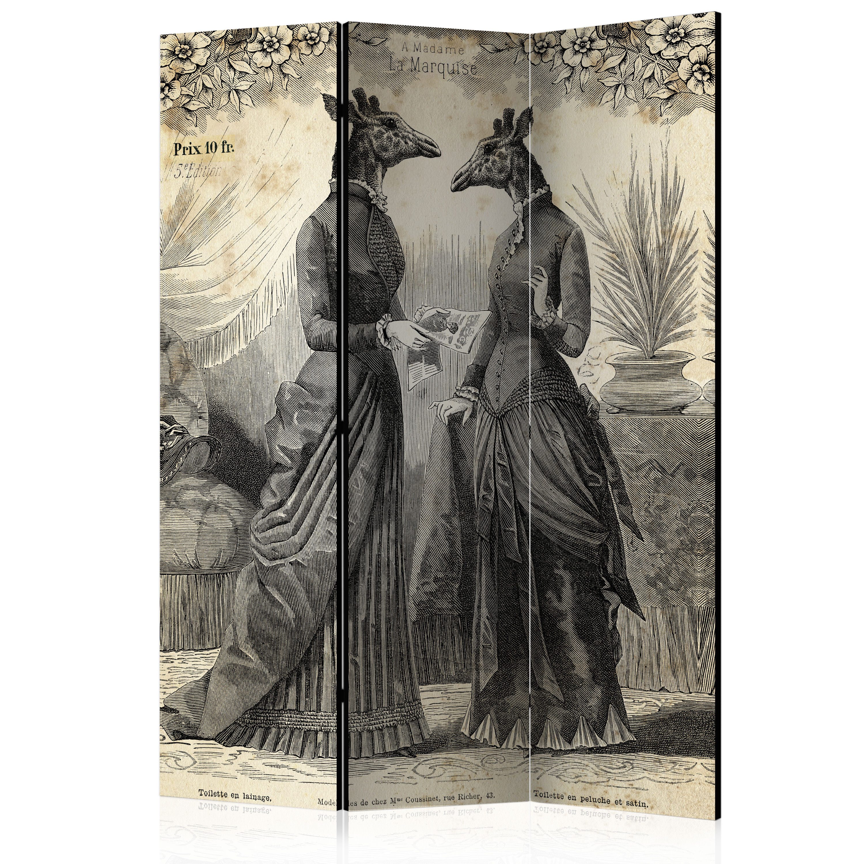 Muralo Paravent 3-teilig, Raumteiler klappbar, abstrakte Giraffen im Vintage-Stil (Packung, 1 St., 135x172 cm), 3 Varianten, Für das Wohnzimmer, das Schlafzimmer