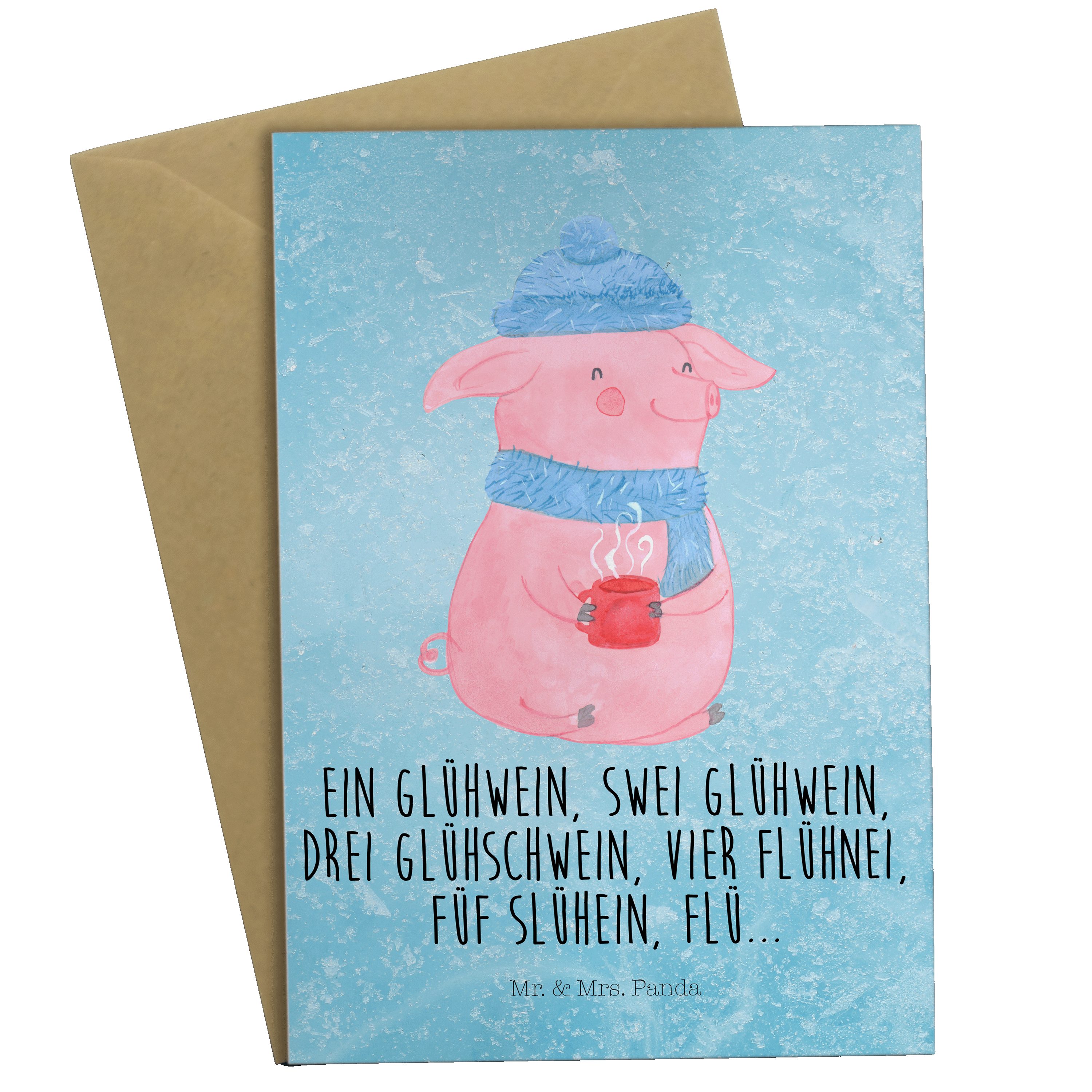 Mr. & Mrs. Panda Grußkarte Lallelndes Glühschwein - Eisblau - Geschenk, Glühwein, Wintermotiv, K