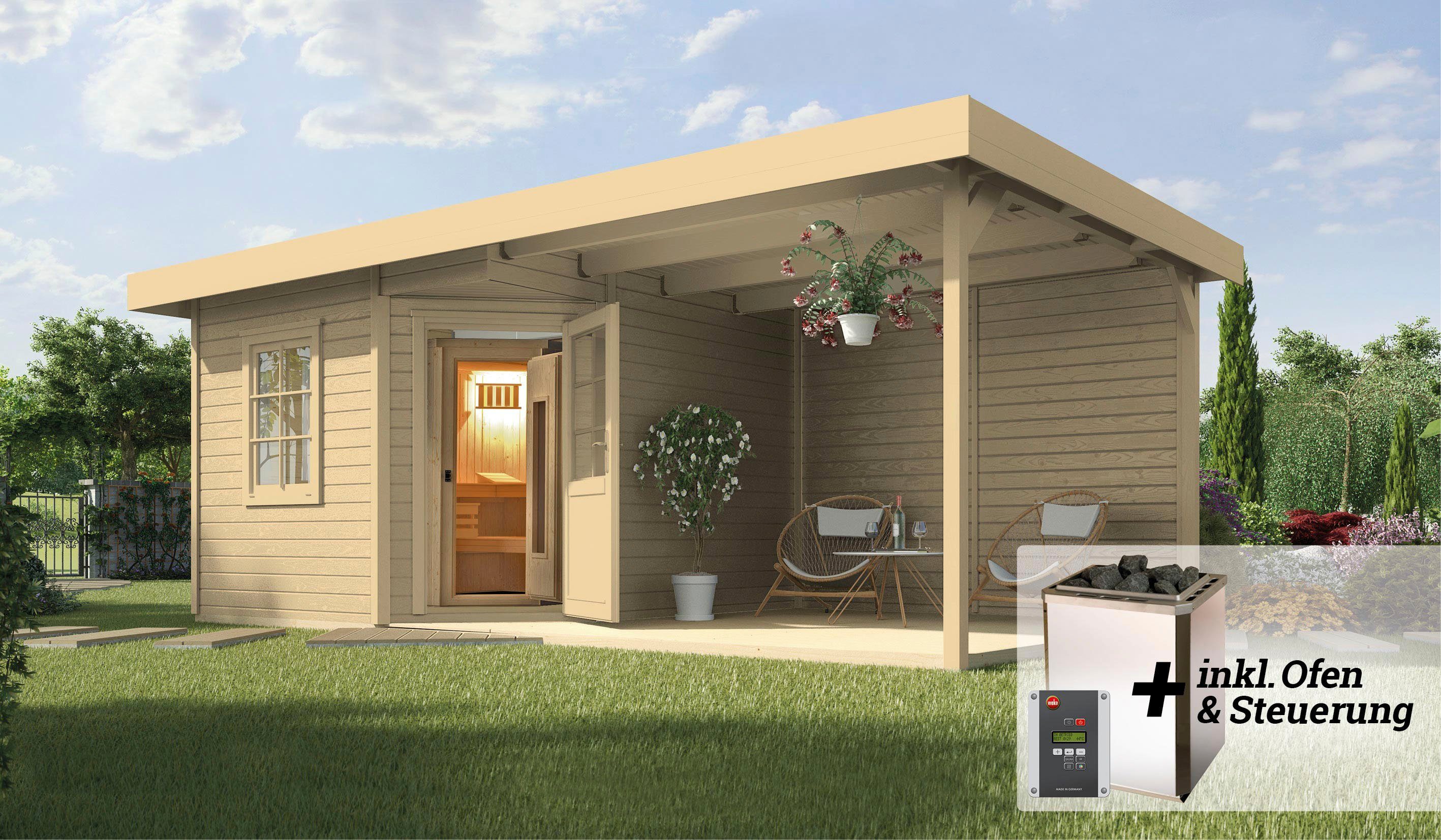 weka Saunahaus Salo, BxTxH: 646 x 338 x 237 cm, 68 mm, (Set) 7,5 kW Bio-Ofen mit digitaler Steuerung