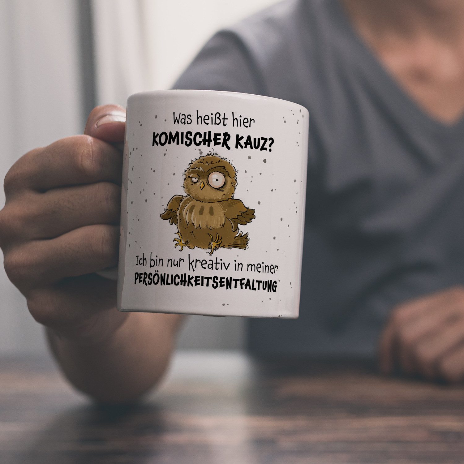 speecheese Tasse Eule Kaffeebecher mit Spruch Kreativ statt komischer Kauz