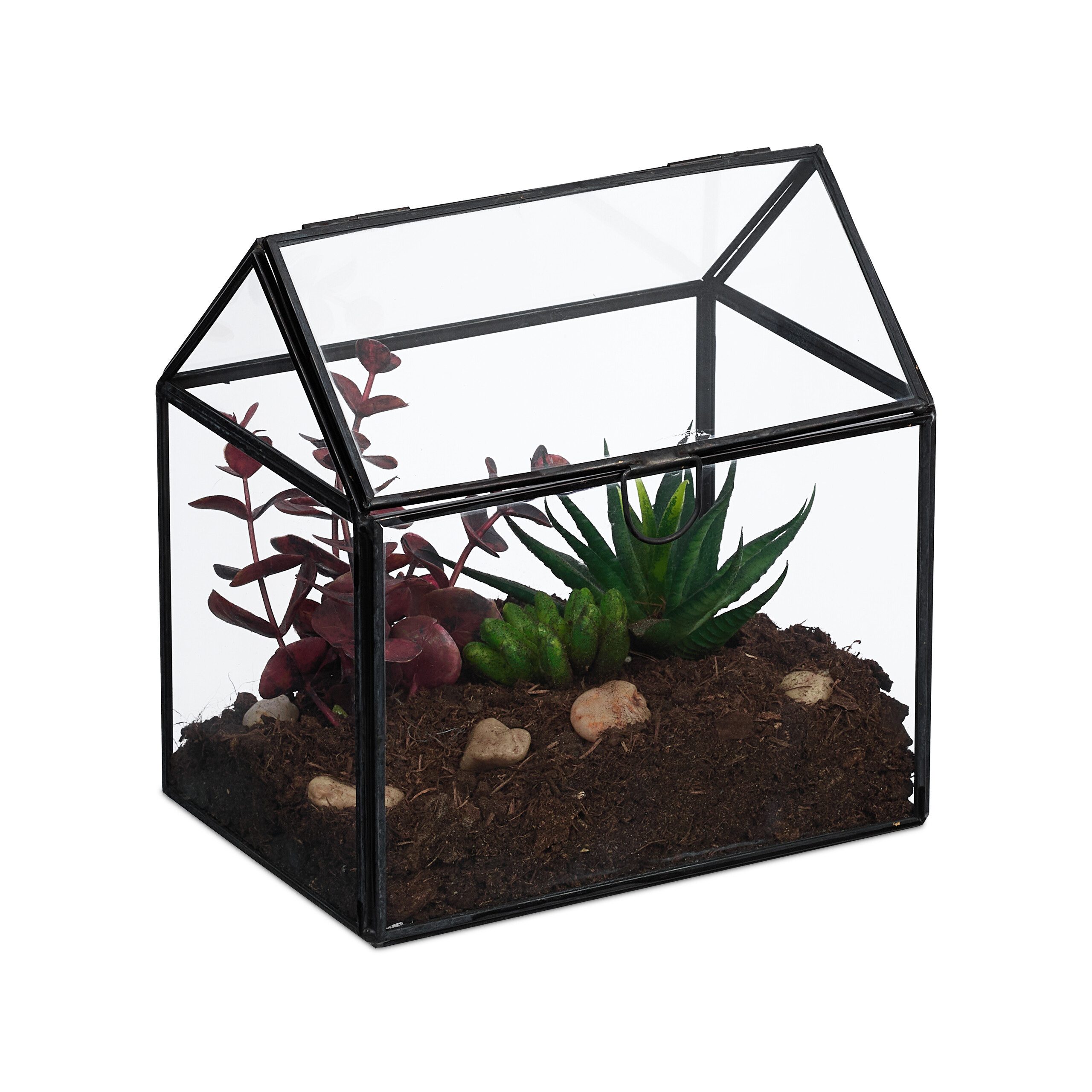 relaxdays Dekovase Pflanzenterrarium aus Glas Hausform (1 St), schwarz günstig online kaufen