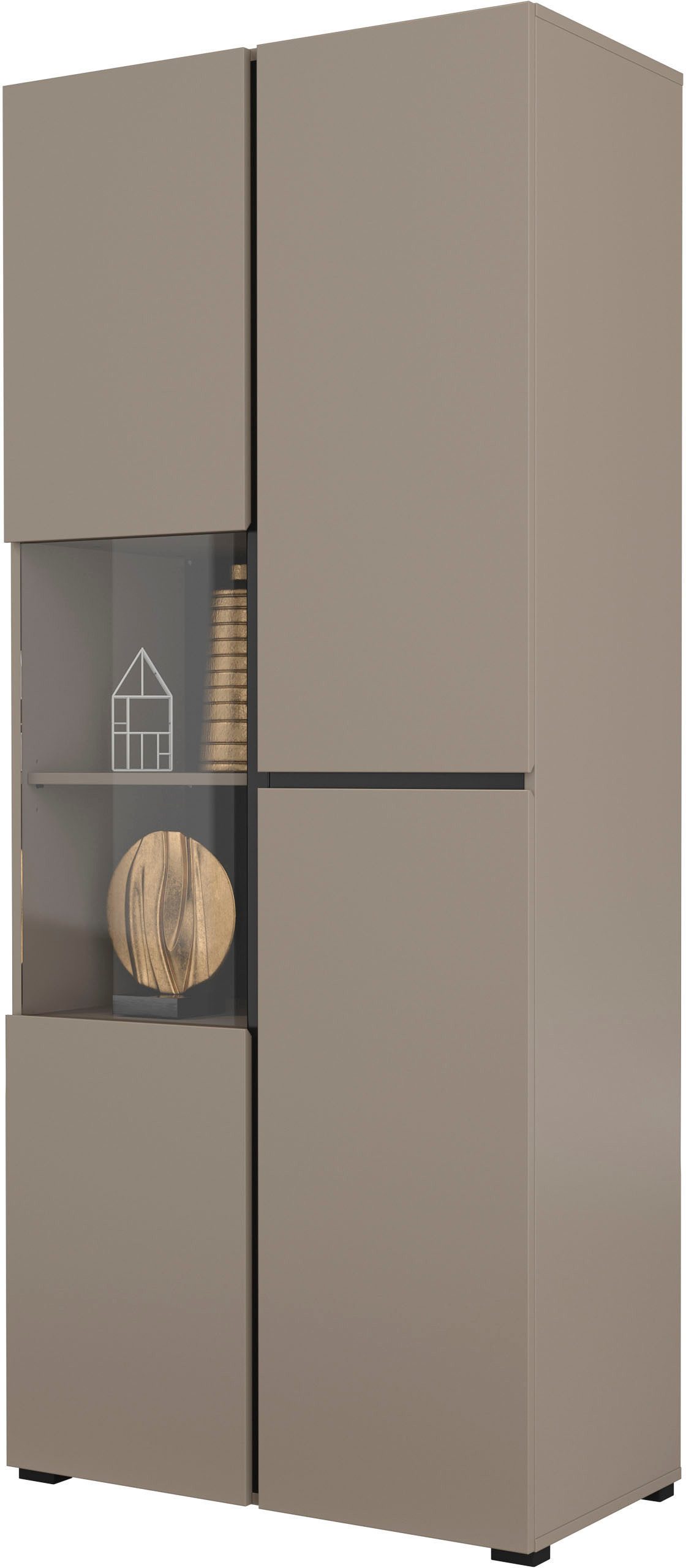 OTTO home Vitrine Cross, Höhe 183,5 cm, moderne grifflose Standvitrine mit 3 Türen Hochschrank mit viel Stauraum, Glastür und verstellbaren Einlegeböden