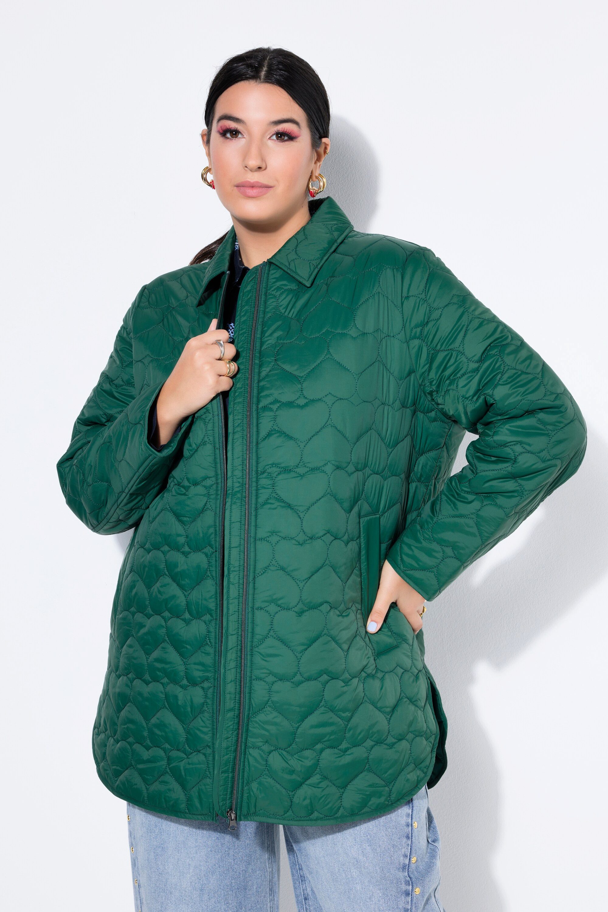 Studio Untold Wintermantel Mantel kurz Loose Shape Stepp Hearts-Muster günstig online kaufen