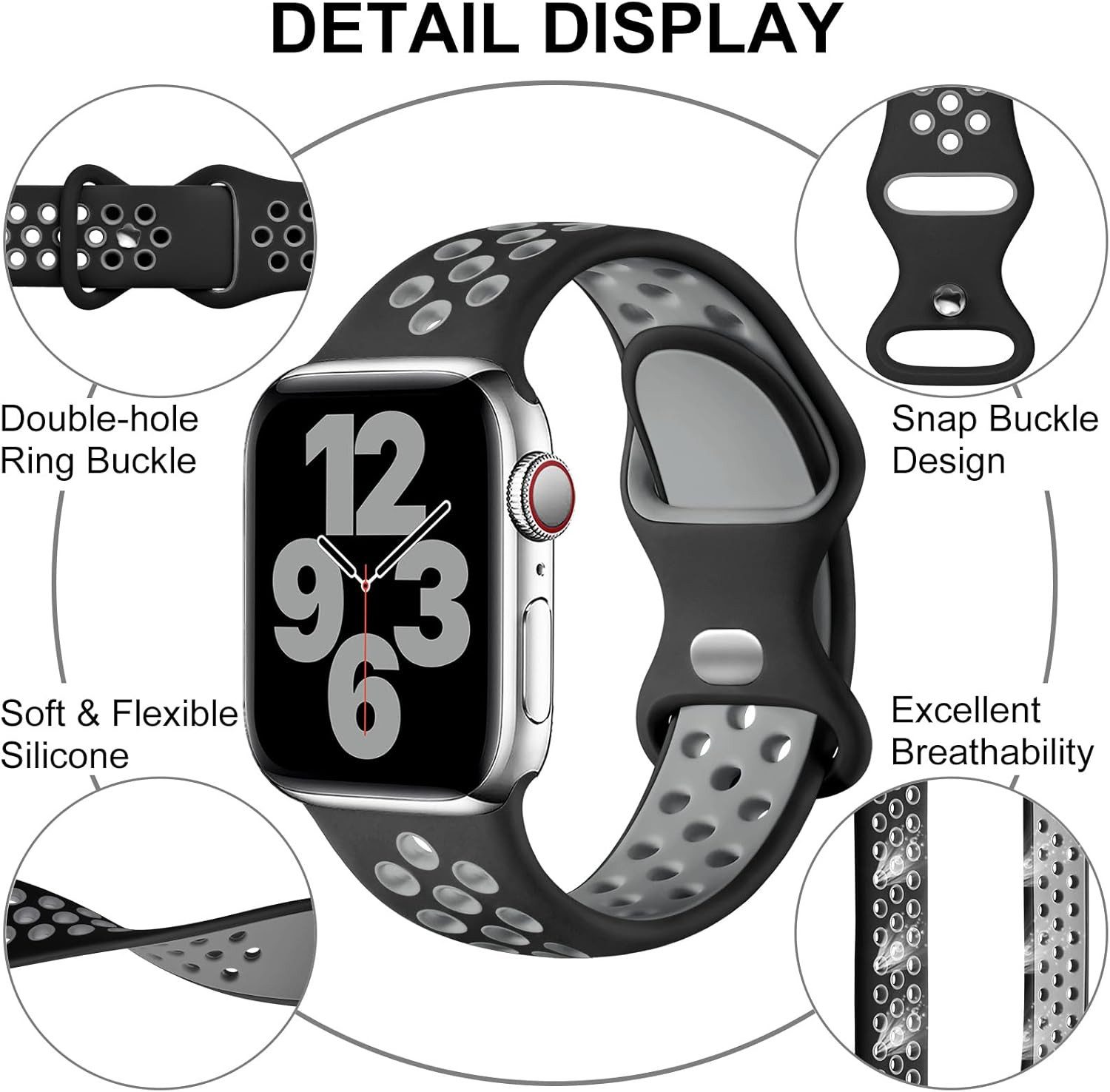 Baker Smartwatch-Armband Apple Watch Armband 44mm 45mm 49mm 46mm 42mm 40mm 41mm 38mm, Silikon Doppelloch Band für iWatch Ultra SE Series 10 9 8 7 6 5 4 3 2 – Bild 2 von 4