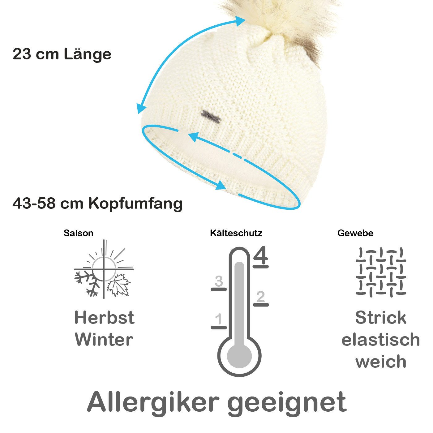Faera Bommelmütze Wintermütze Damen Herren Mütze Beanie Haube gefüttert Bommelmütze 16