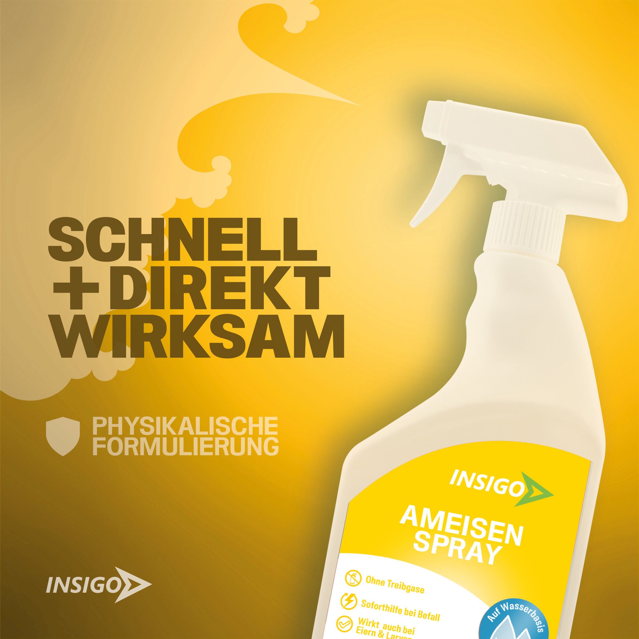INSIGO Insektenspray Anti Ameisen Spray gegen Ameisen Mittel Larven & Eier, 1 l, 1000 ml, 1-St., biozidfreie Formel, auf Wasserbasis, geruchsarm, brennt / ätzt nicht