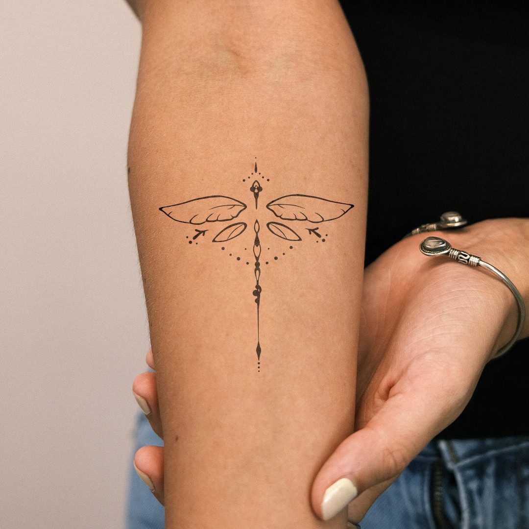 Inkster Schmuck-Tattoo Geometrische Libelle, wasserfestes temporäres Tattoo, 2 Wochen Halt