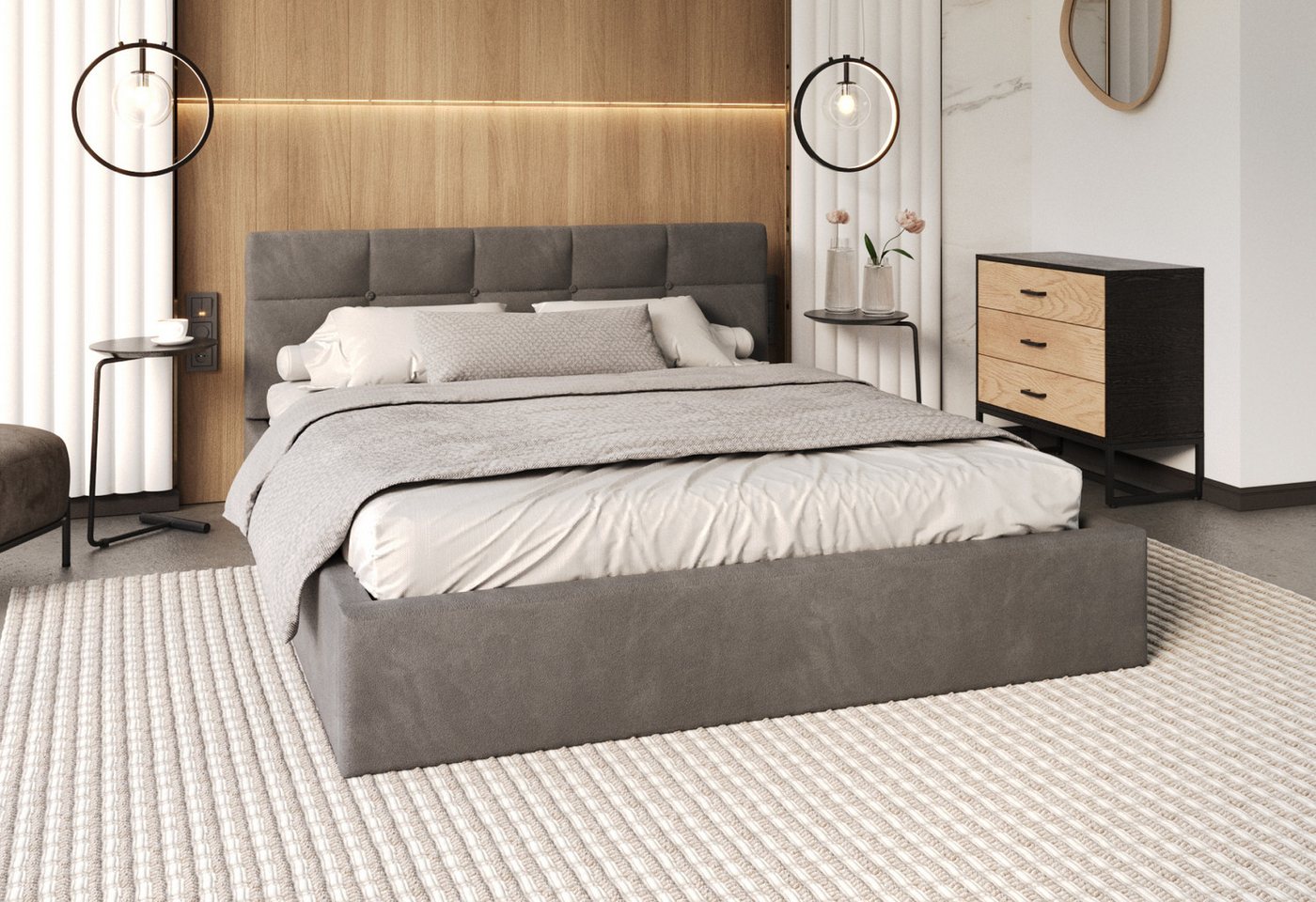 FDM Polsterbett VEGAS Bettkasten MADE IN EU - mit hochwertigem Velours Bezug (verfügbar 90x200 120x200 140x200 160x200 180x200cm, Bettrahmen, Bett, mit großen gepolsterten Kopfteil, mit Bettkasten zum aufklappen), Hebbarer Metallrahmen, Bettkasten, ohne M
