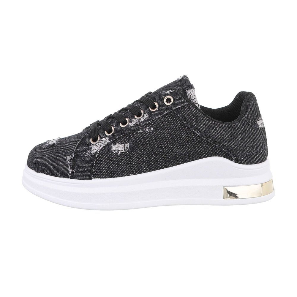 Ital-Design Damen Low-Top Freizeit Sneaker Flach Sneakers Low in Schwarz