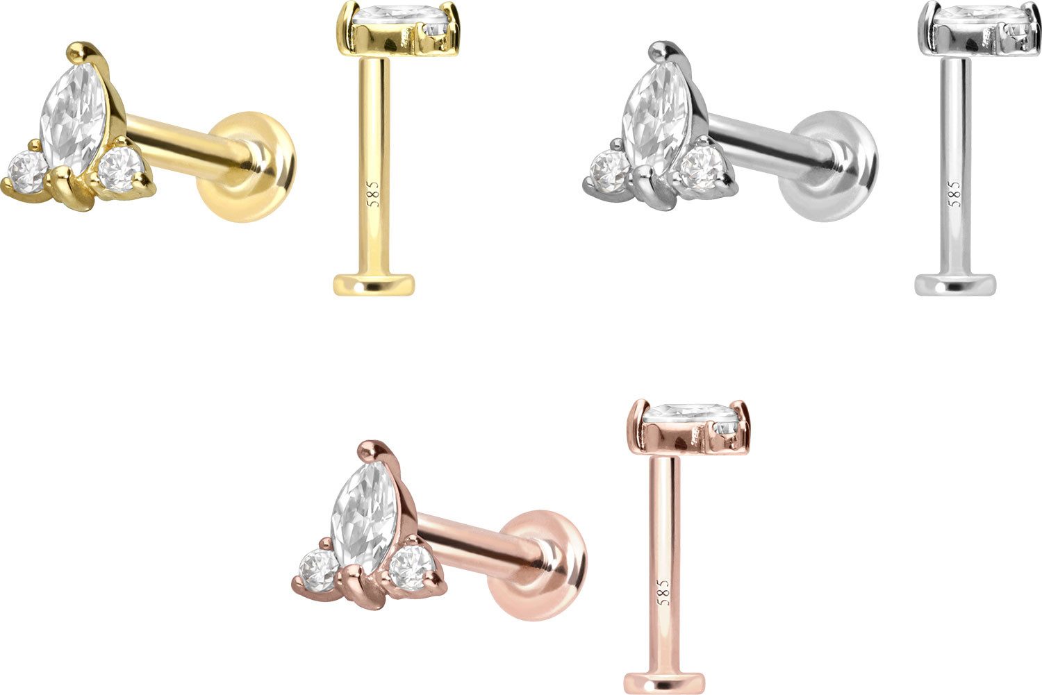 PIERCINGLINE Piercing-Set 14 Karat Gold Labret mit Push Fit MOISSANIT-BLUME (Labrets, 1-tlg)