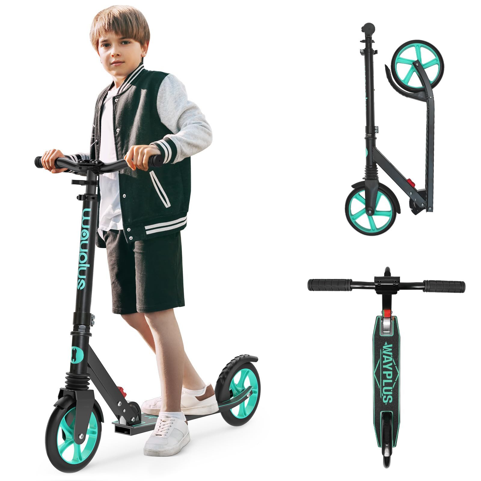 WAYPLUS Cityroller ab 6 Jahren, 108kg Belastbarkeit 205mm Räder ABEC9, (1 tlg), Klappbar Höhenverstellbar inkl. Tragegurt