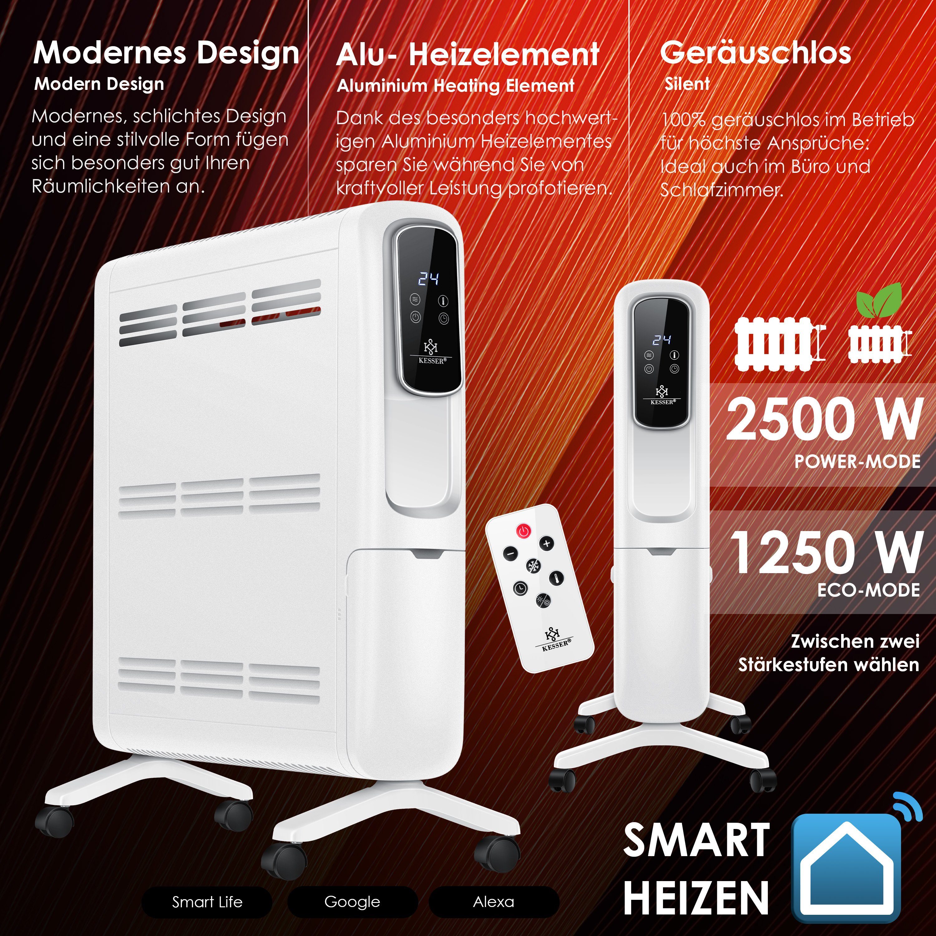 KESSER Konvektor 2500W Heizung weiß ECO Heizkörper Heizkörper, Elektrische