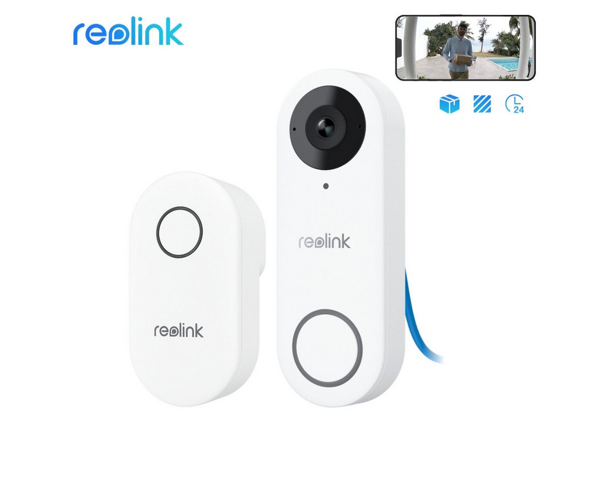 Reolink Smart Home Türklingel Video Doorbell Kamera PoE-Version 5MP (Außenbereich, Innenbereich, Gegensprechfunktion,180° Ultraweitwinkel,Personenerkennung,IP65)